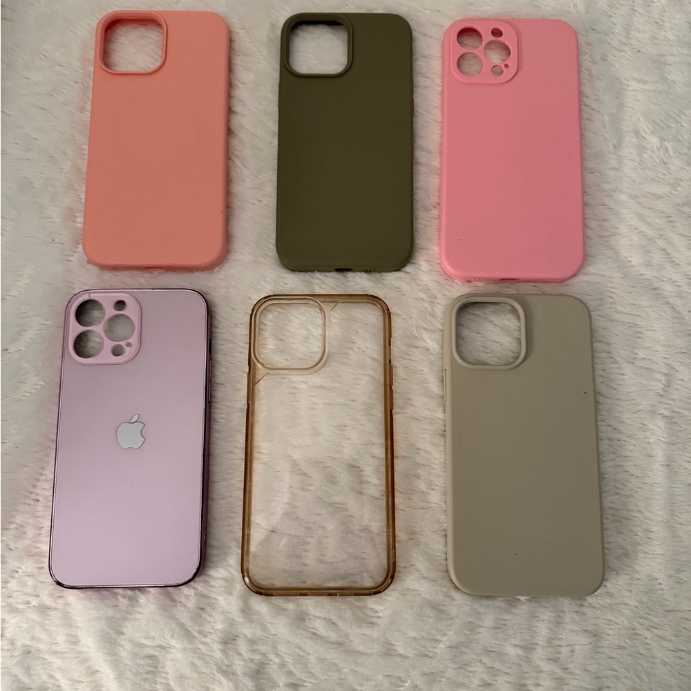 Stylish Phone Case Set - Pink, Green, Purple, Clear, Gray